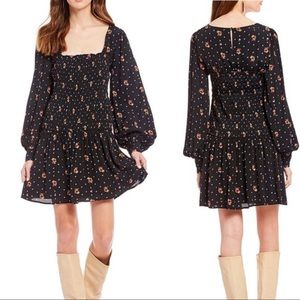 Free People Two Faces Floral Print Smocked Mini Dress